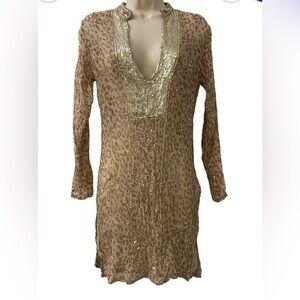 London Lotus coverup/dress gold sequins. Long sleeves. Size S.